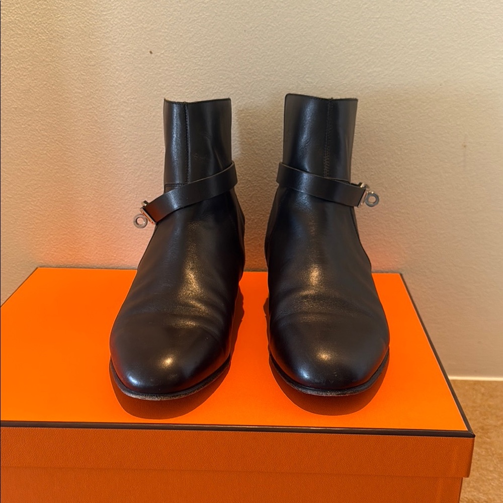 Hermes Black Ankle Boots with Strap Detail - Picture 3 of 17